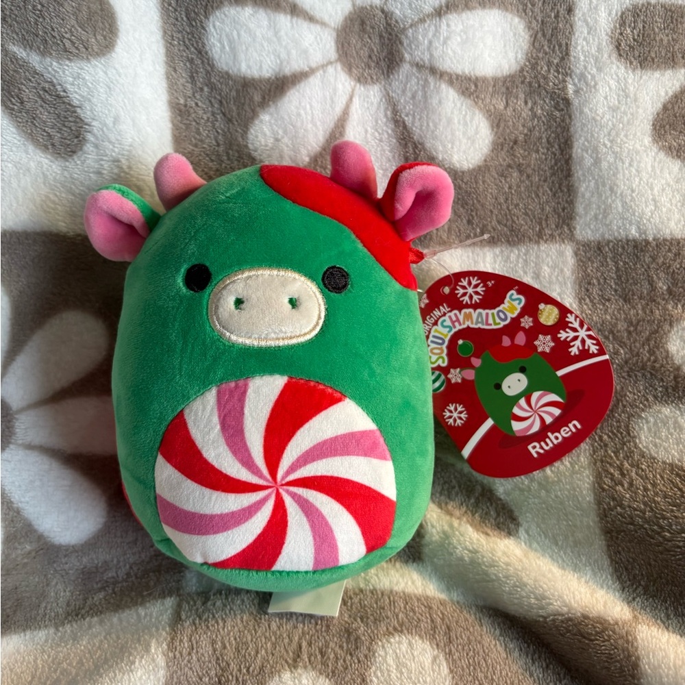 Squishmallows Festive Green and Red Cow Plush